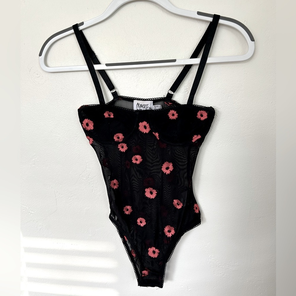 Princess Polly black mesh floral bodysuit